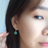 A-Grade Natural Apple Green Jadeite Bagel Shepherd's Hook Earring No.180661