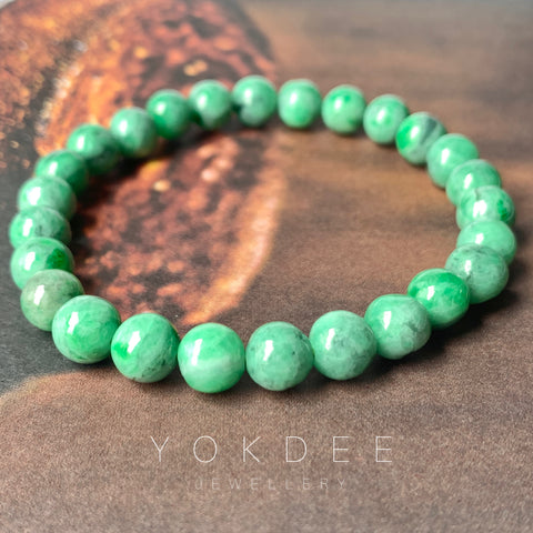 7.2mm A-Grade Natural Imperial Green Jadeite Beaded Bracelet No.220425