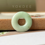 A-Grade Natural Light Green Jadeite Ancient Coin Donut Pendant No.172214