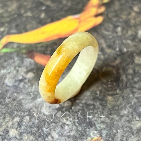 17.1mm A-Grade Natural Yellow White Jadeite Abacus Ring Band No.161899