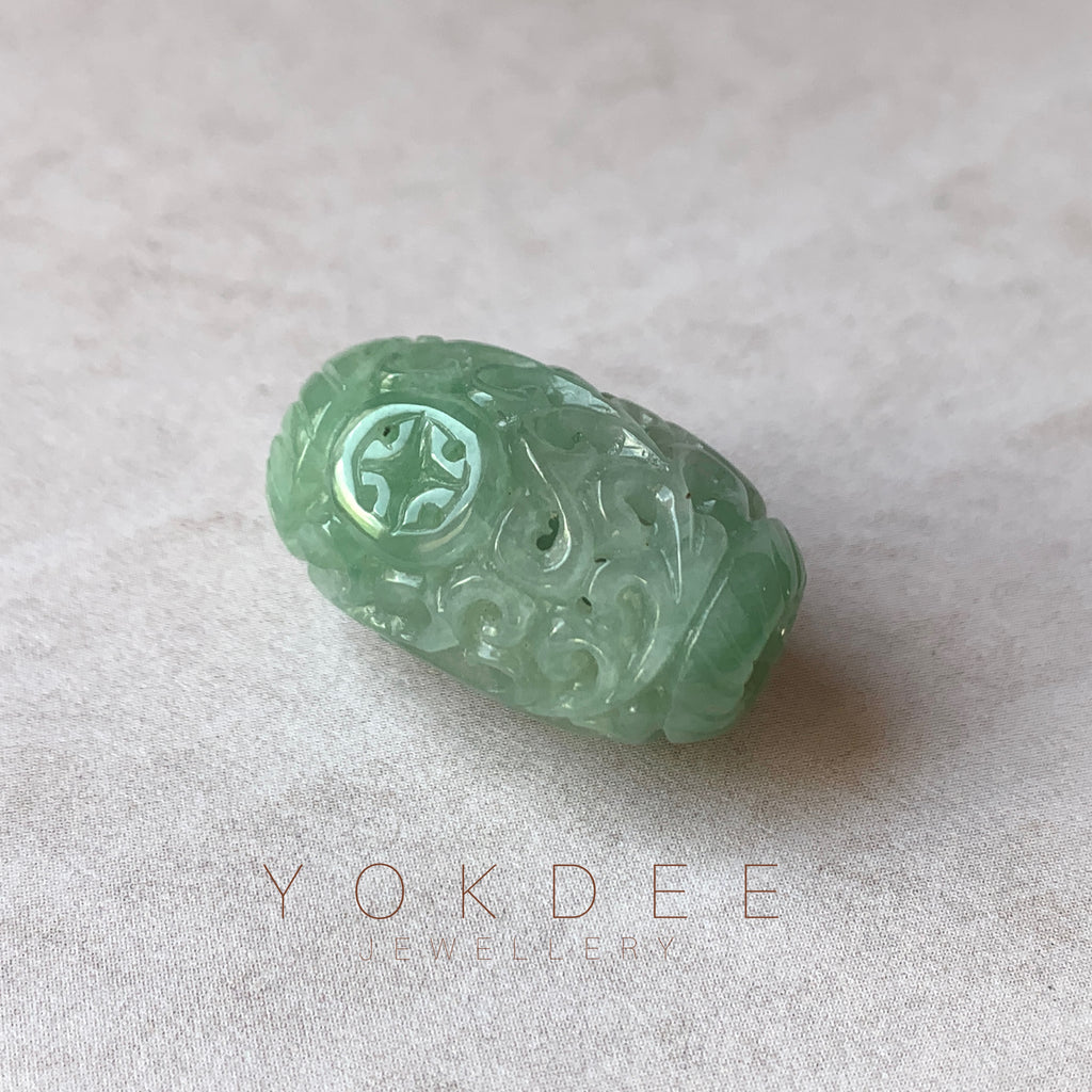 A-Grade Natural Light Bluish Green Jadeite Money Vine Barrel Pendant No.171338