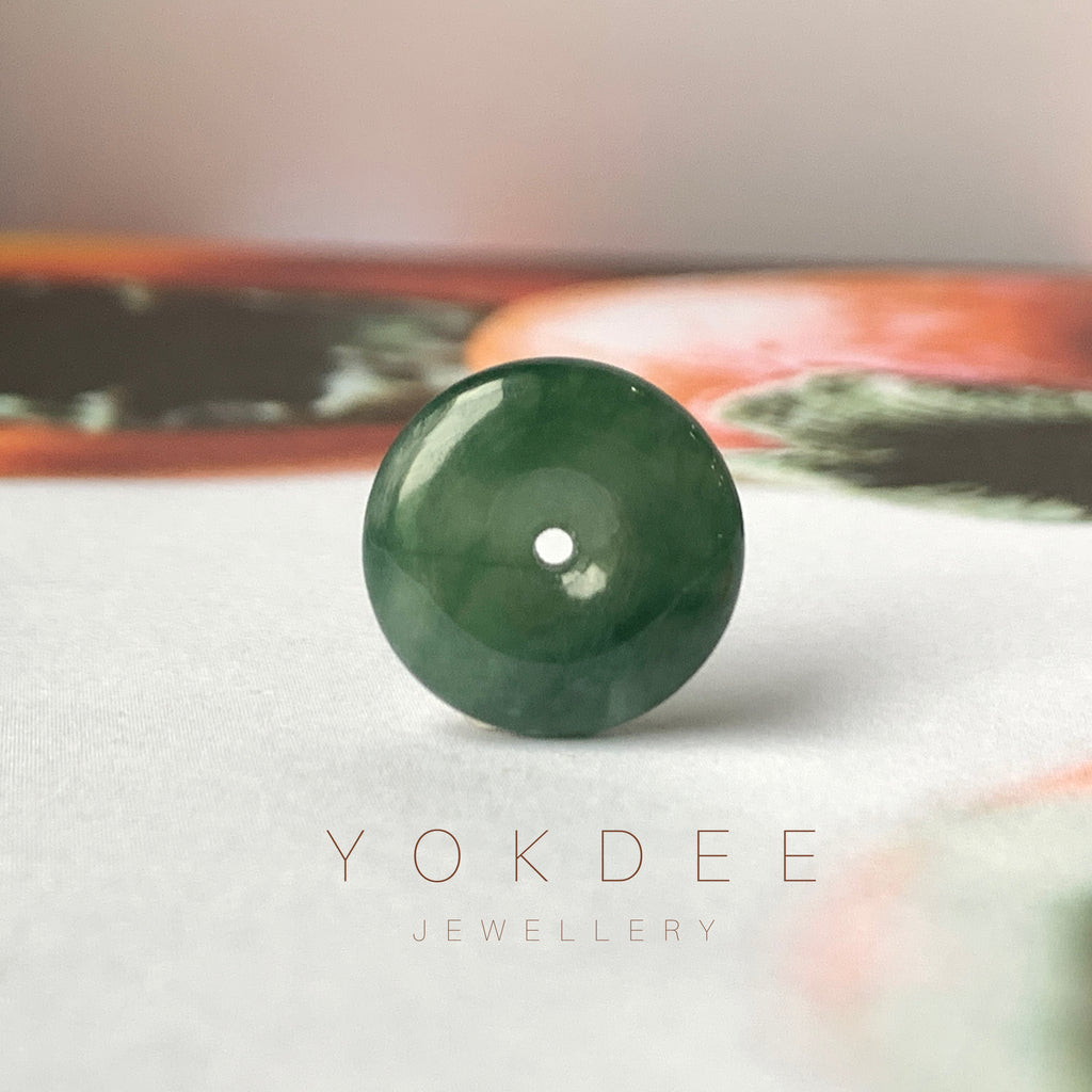 A-Grade Natural Dark Bluish Green Jadeite Donut Pendant No.172120