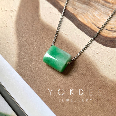 A-Grade Natural Moss On Snow Jadeite Square Barrel Pendant No.172268