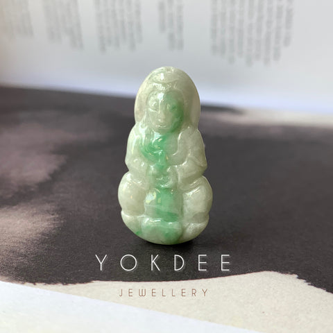 A-Grade Natural Moss On Snow Jadeite Goddess of Mercy Pendant No.220144