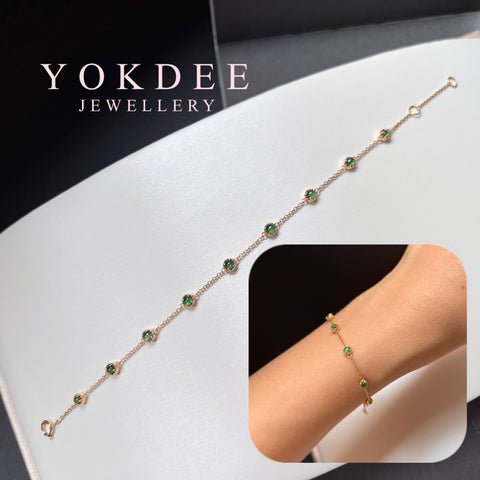SOLD OUT: Icy A-Grade Natural Imperial Green Jadeite Petite Dolly Bracelet (Champagne) No.190436
