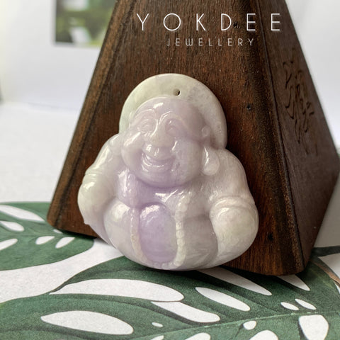 A-Grade Natural Lavender Green Jadeite Buddha Pendant No.171128