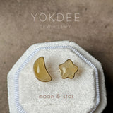 Icy A-Grade Natural Yellow Jadeite Moon & Star Stud Earring No. 180886