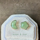 Icy A-Grade Natural Green Jadeite Moon & Star Stud Earring No. 180888