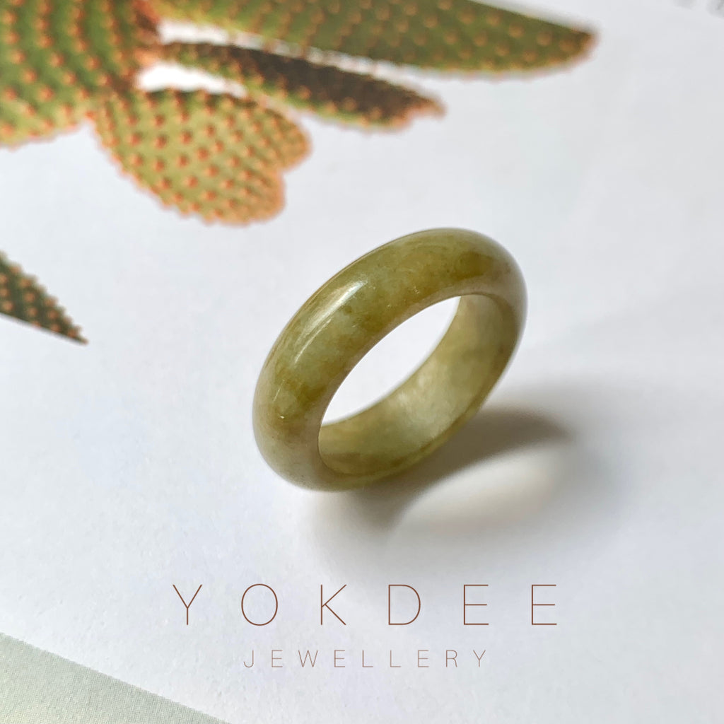 17.6mm A-Grade Natural Brownish Green Jadeite Abacus Ring Band No.161799