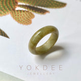 17.6mm A-Grade Natural Brownish Green Jadeite Abacus Ring Band No.161799