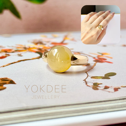 16mm Icy A-Grade Natural Yellow Jadeite DUO Statement Ring No. 162541