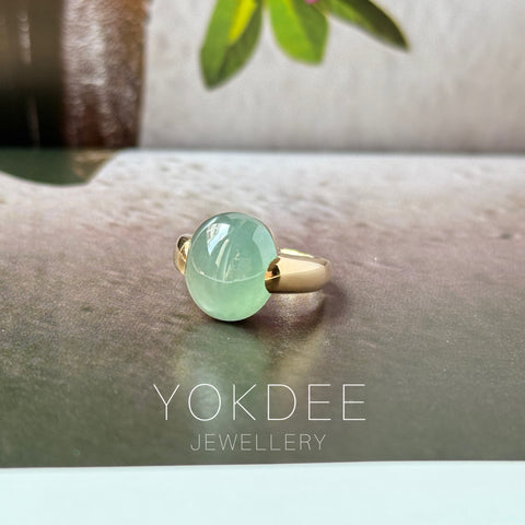 16mm Icy A-Grade Natural Greenish Blue Jadeite DUO Statement Ring No. 162542