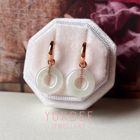 Icy A-Grade Natural Jadeite Bagel Huggies Earrings No.180773