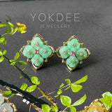 A-Grade Natural Moss On Snow Jadeite Osmantus Flower Stud Earring No. 180881
