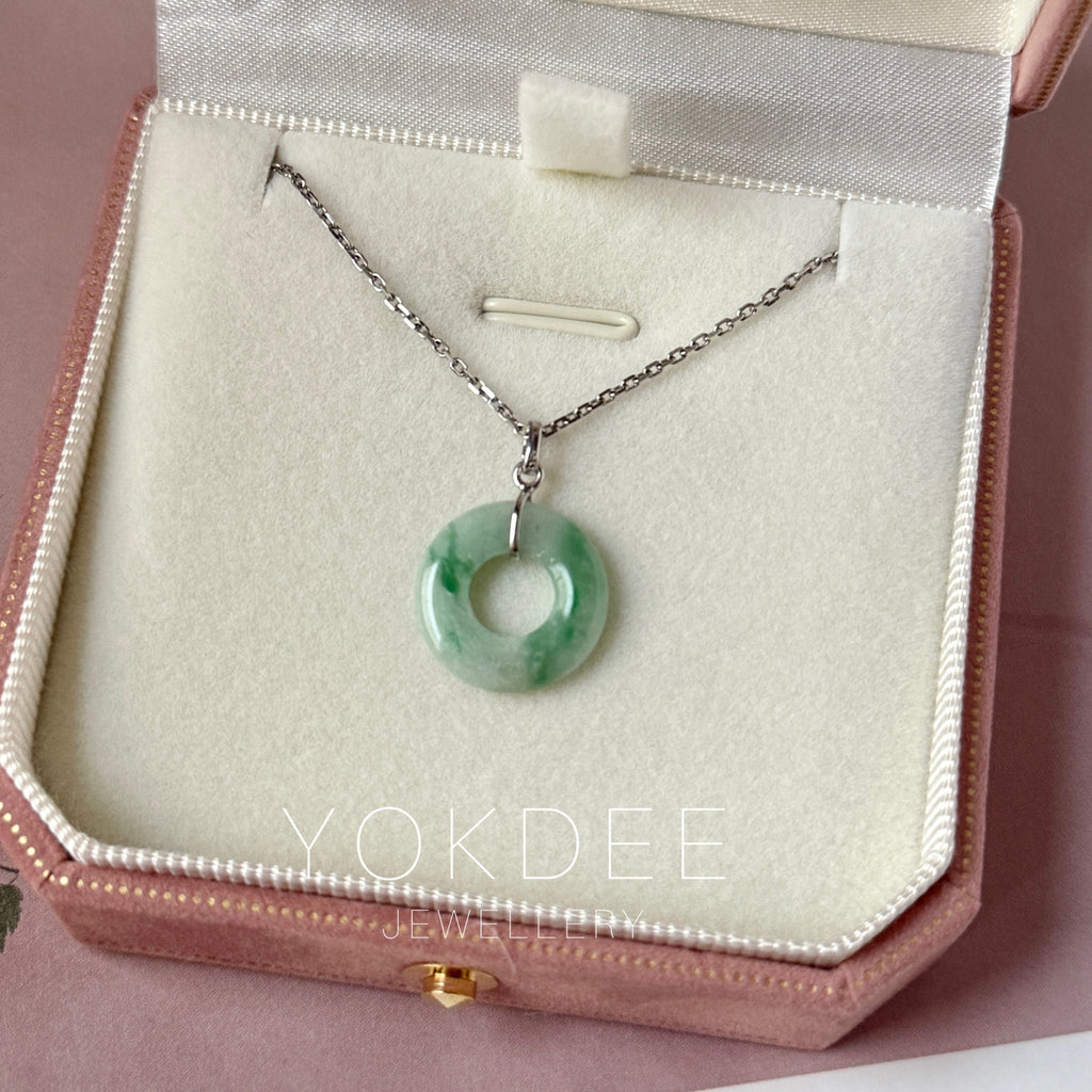 A-Grade Natural Green Floral Jadeite Ancient Coin Donut Pendant No.172784