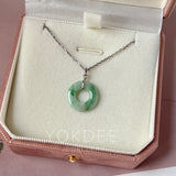 A-Grade Natural Green Floral Jadeite Ancient Coin Donut Pendant No.172784
