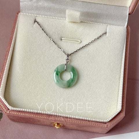 A-Grade Natural Green Floral Jadeite Ancient Coin Donut Pendant No.172784