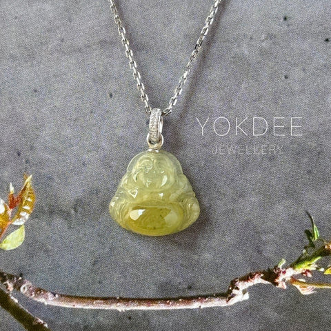 Icy A-Grade Natural Yellow Jadeite Buddha Pendant No.170764