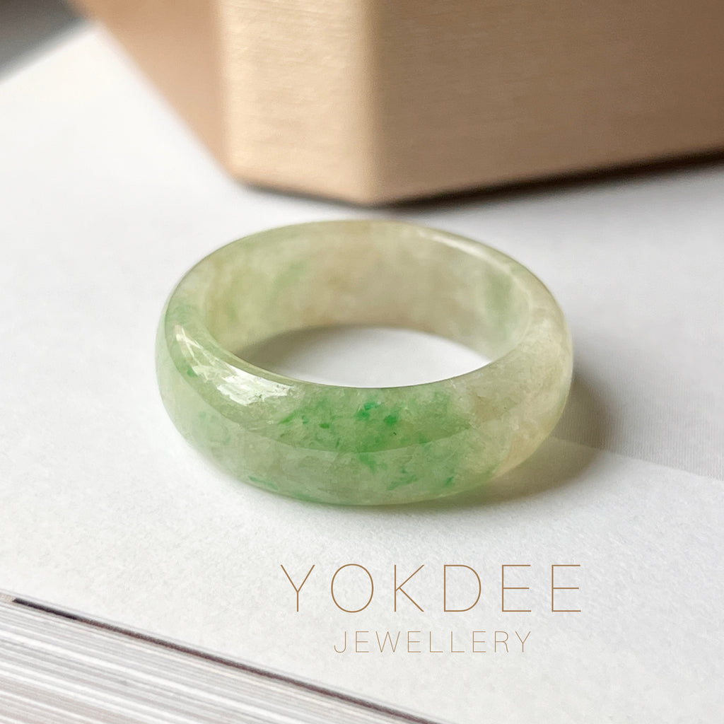 19.1mm A-Grade Natural Moss on Snow Jadeite Abacus Ring Band No.162182