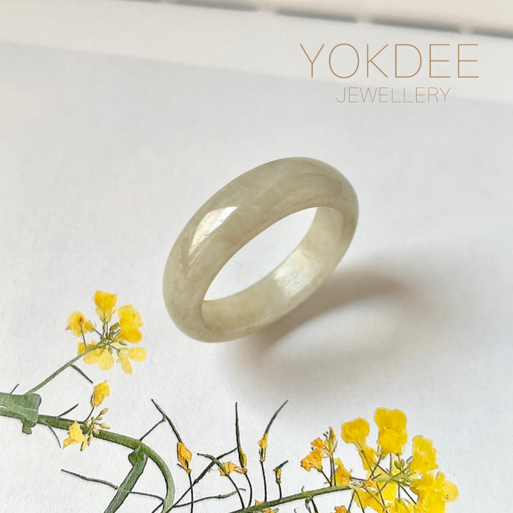 19mm A-Grade Natural Light Yellow Jadeite Ring Band No. 161768
