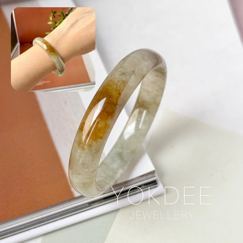 56.8mm A-Grade Light Yellowish Green Jadeite Modern Round Bangle No.152146