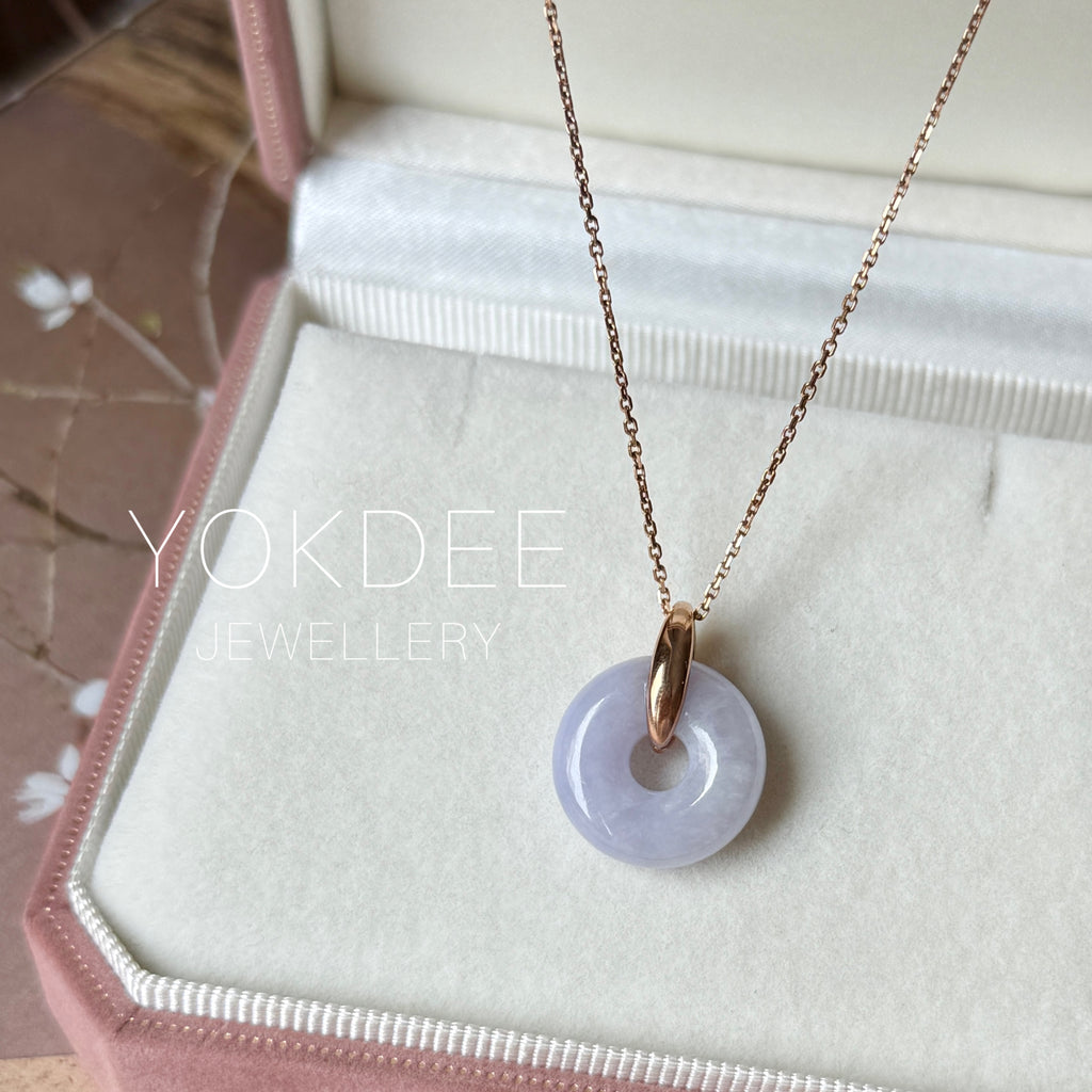 A-Grade Natural Lavender Jadeite Bagel Pendant (Gold Drop Bail) No. 173019