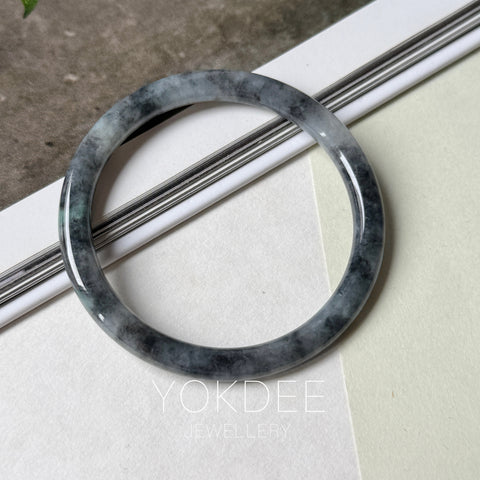 54.1mm A-Grade Natural Black Imperial Green Jadeite Traditional Round Slim Cut Bangle No. 152180