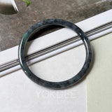 55.3mm A-Grade Natural Black Imperial Green Jadeite Traditional Round Slim Cut Bangle No. 152179
