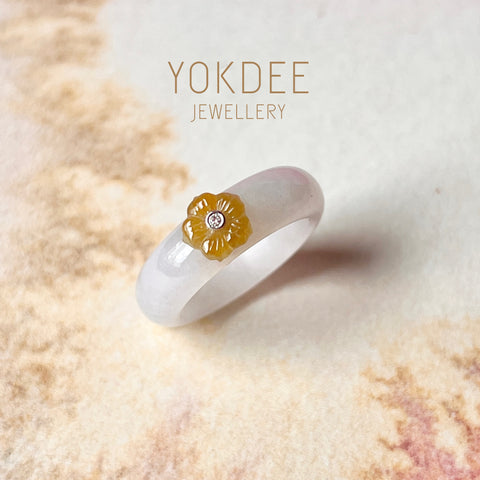 SOLD OUT: 16mm A-Grade Natural Jadeite Bespoke Joseon Ring (Sakura Flower) No.161999