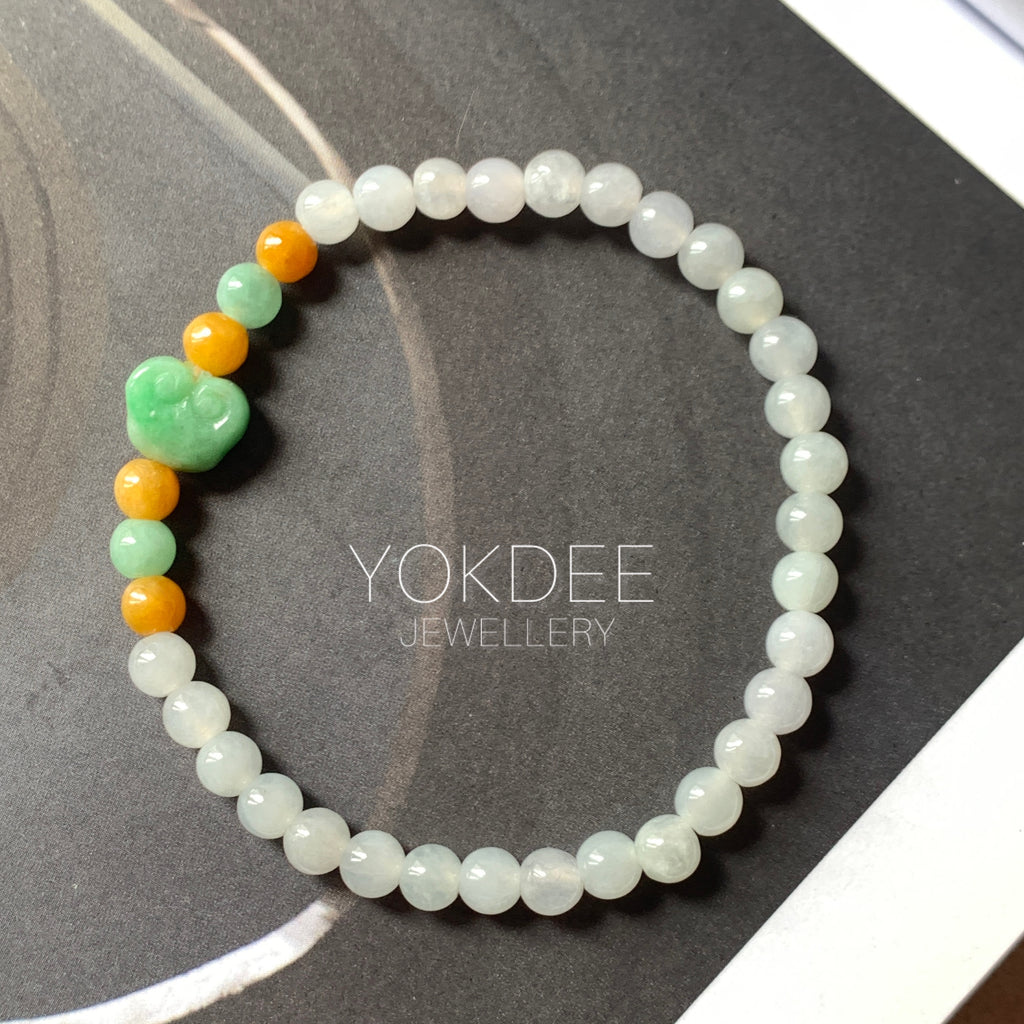 5.2mm A-Grade Natural Jadeite Ruyi Bean Beaded Bracelet No.190515