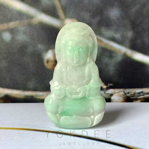 A-Grade Natural Moss On Snow Jadeite Goddess of Mercy Pendant No.170802