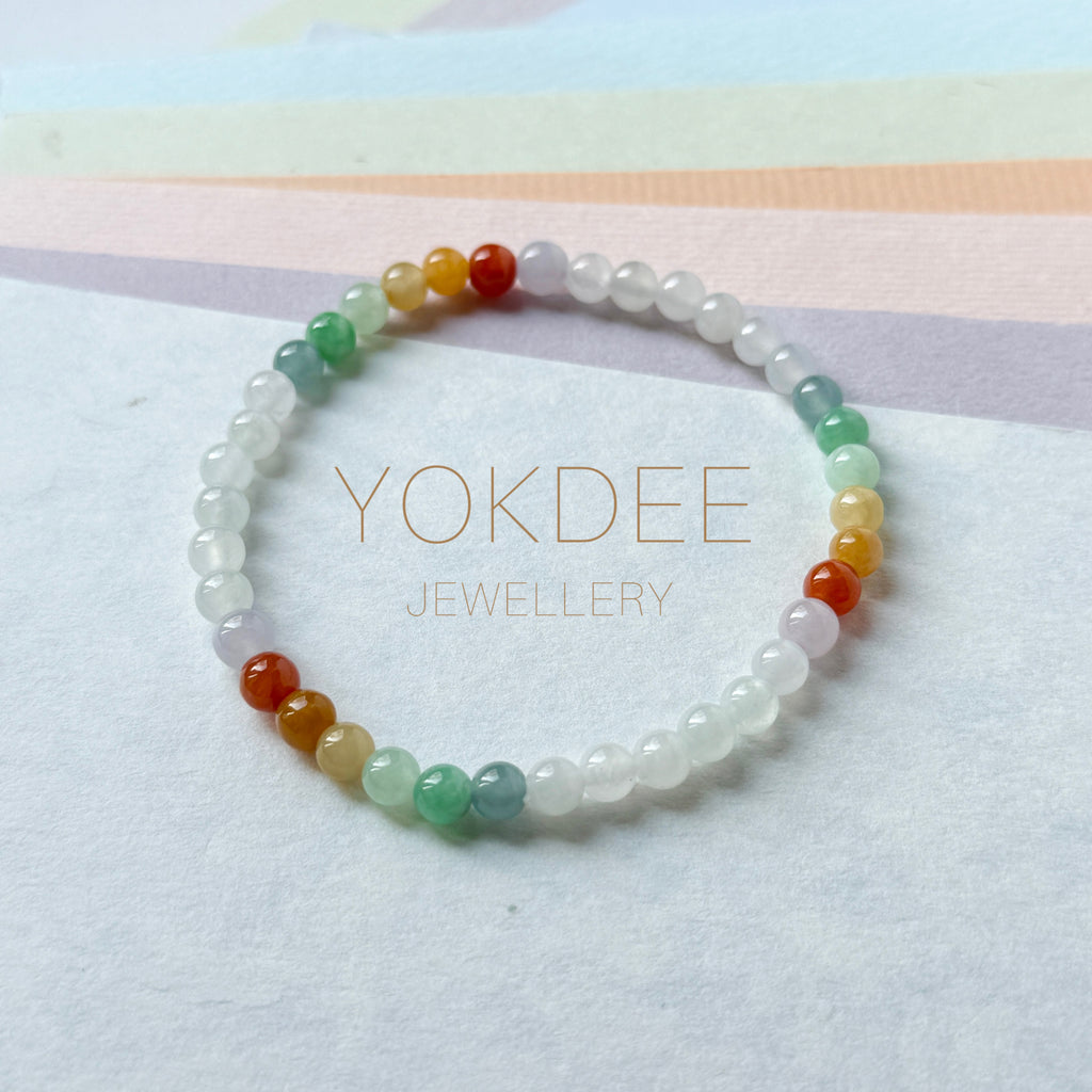 5mm A-Grade Natural Rainbow Jadeite Beaded Bracelet No.190477