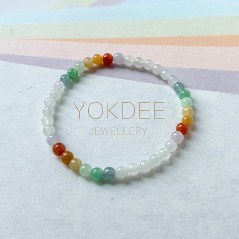 5mm A-Grade Natural Rainbow Jadeite Beaded Bracelet No.190477