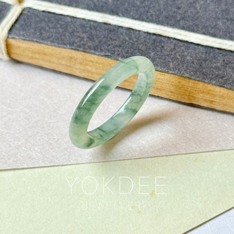16.2mm A-Grade Natural Floral Jadeite Abacus Ring Band No.162536