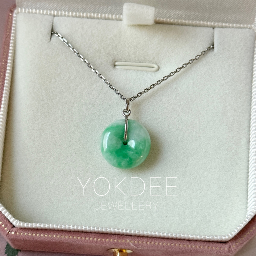 A-Grade Natural Moss On Snow Jadeite Donut Pendant No.172786