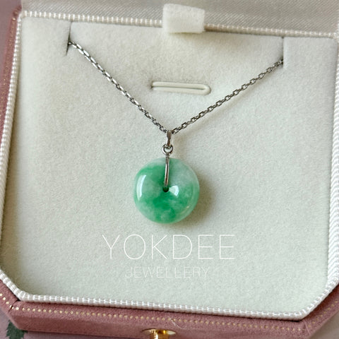 A-Grade Natural Moss On Snow Jadeite Donut Pendant No.172786