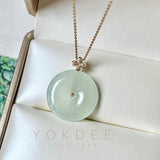 Icy A-Grade Light Green Jadeite P.Petals Lilac Flower Donut Pendant No.172097
