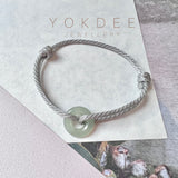 A-Grade Natural Bluish Green Jadeite Bagel on Infinity Silk Cord Bracelet No.190412