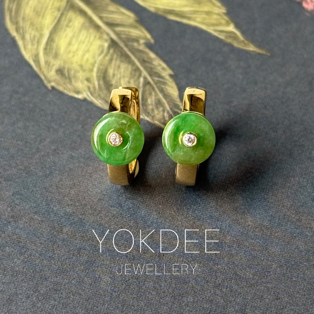A-Grade Natural Green Jadeite Mini Donut Huggies Earrings No.180964