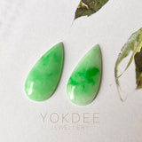 10cts A-Grade Natural Moss on Snow Jadeite Pear Shaped Pair No.180670