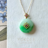 A-Grade Natural Moss On Snow Jadeite Donut Peranakan Tile Pendant No.172638