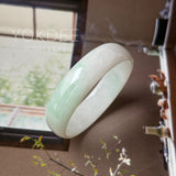 50.4mm A-Grade White Green Jadeite Modern Round Bangle No.152170