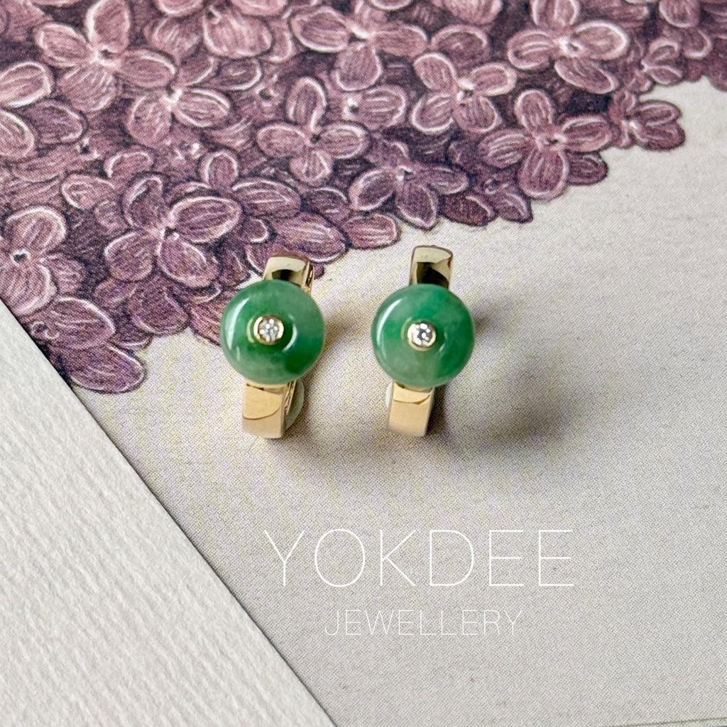 A-Grade Natural Green Jadeite Mini Donut Huggies Earrings No.180965