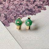 A-Grade Natural Green Jadeite Mini Donut Huggies Earrings No.180965