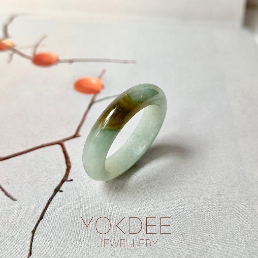 17.9mm A-Grade Natural Light Bluish Green Brown Jadeite Ring Band No. 161855