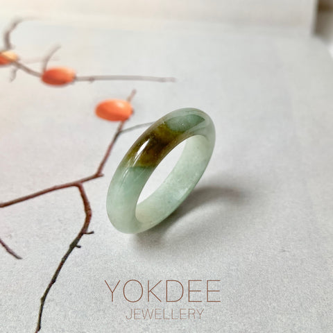 17.9mm A-Grade Natural Light Bluish Green Brown Jadeite Ring Band No. 161855
