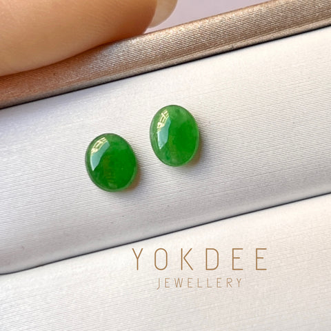 0.85cts A-Grade Natural Imperial Green Jadeite Oval Cabochon Pair No. 180763