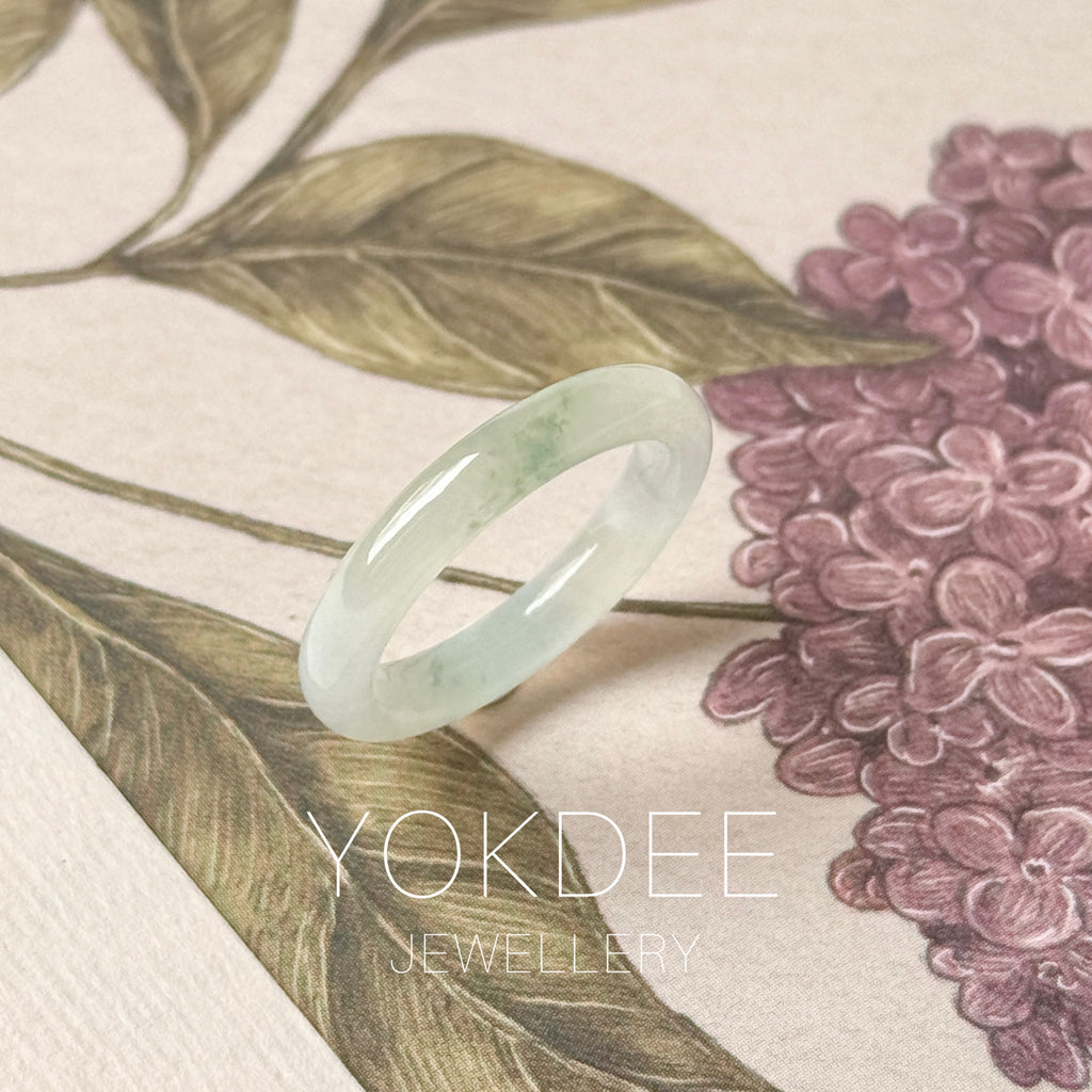 16.6mm Icy A-Grade Natural Slim Cut Jadeite Ring Band No.162682