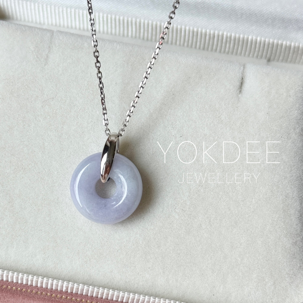 A-Grade Natural Lavender Jadeite Bagel Pendant (Gold Drop Bail) No. 173017