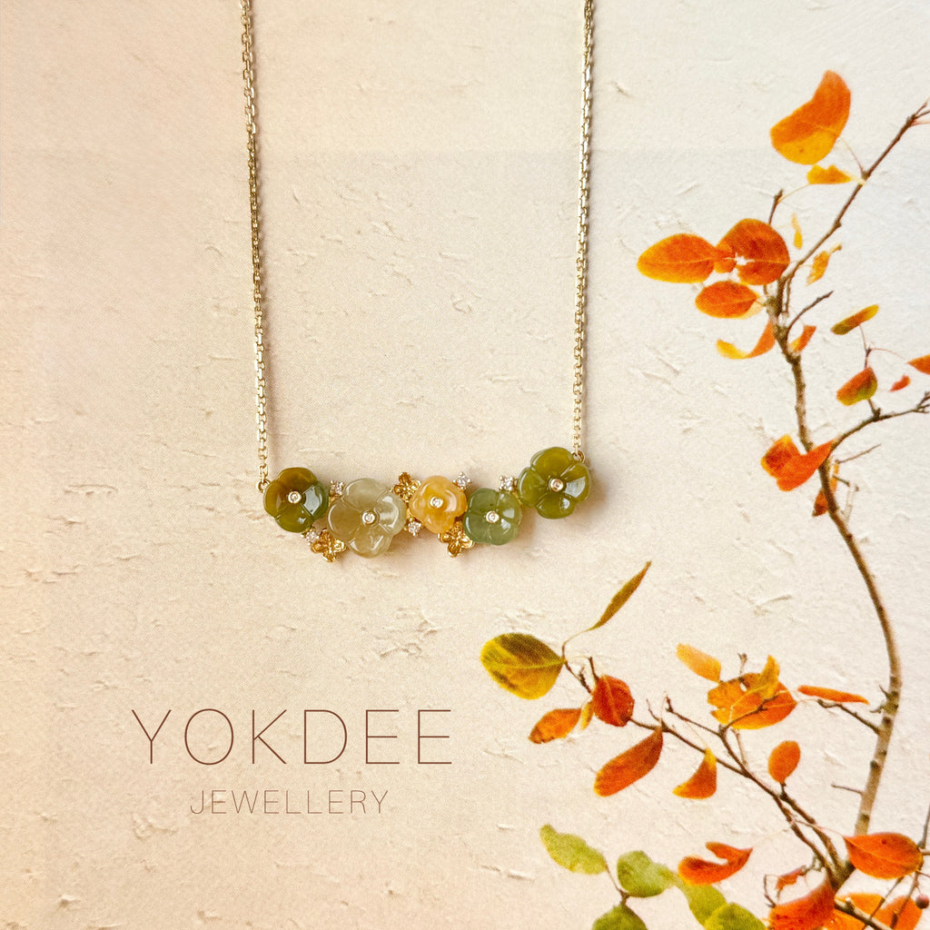 A-Grade Jadeite Osmanthus Floweres Necklace No.190488